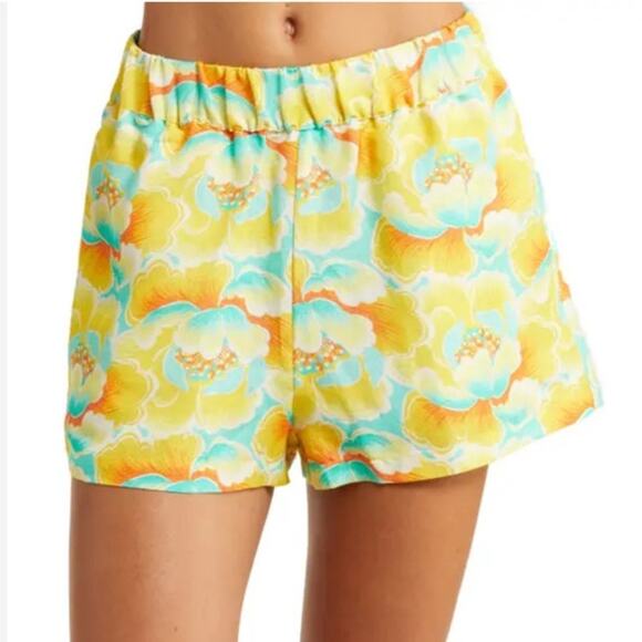 Kulani Kinis Relaxed Linen Blend Shorts Tropical Print Size M Swim Vacation NWOT - Picture 1 of 8